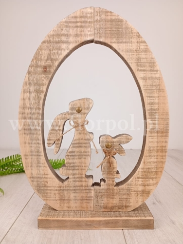 zające w drewnianym jaju 1szt naturalny (M23B013-1)