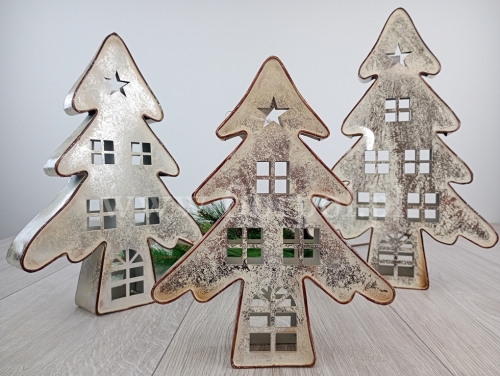 metalowa choinka domek S 1szt ecru/srebro/złoto (YH-24B798)