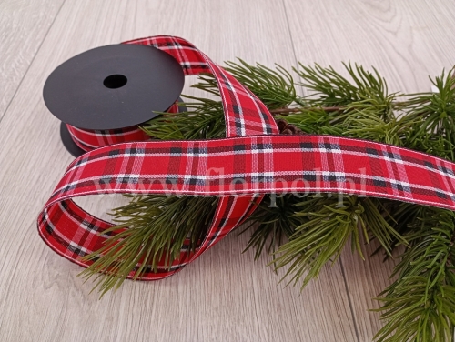 wstążka świąteczna –  kratka 4cm 1szt czerwony/czarny