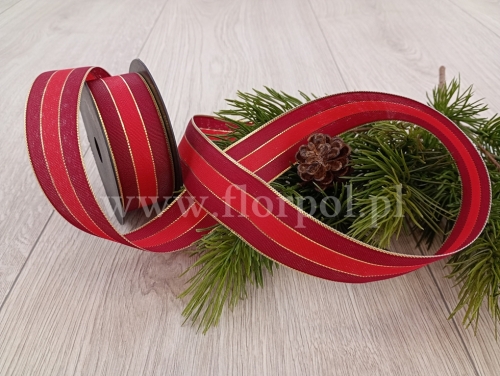 wstążka świąteczna –  pasek 4cm 1szt czerwony/bordowy