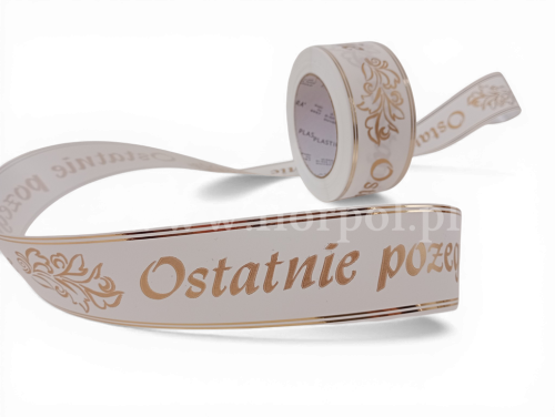 Wstążka pogrzebowa złoty pasek 5/50Y NzRe biały (01-42-00)