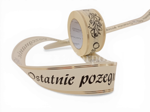 Wstążka pogrzebowa złoty pasek 5/50Y NcRe krem (04-45-00) 