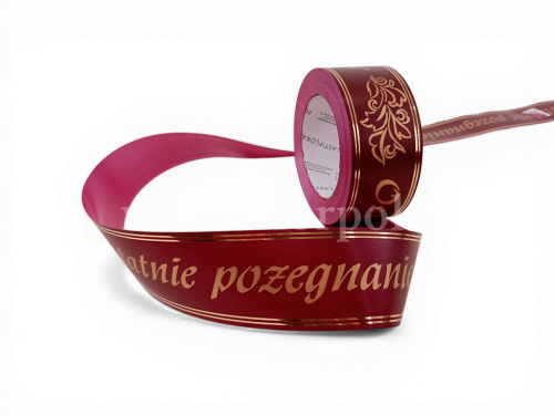 Wstążka pogrzebowa złoty pasek 5/50Y NzRe bordo (21-42-00) 