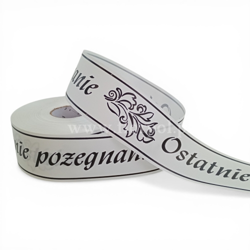 Wstążka pogrzebowa  drukowana p.ręczne  5/100 1szt biały/czarny (113160_01-45-00)