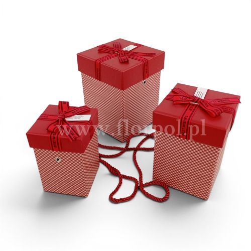 Box prostokąt kpl 3szt krateczka  czerwień (H2510383)