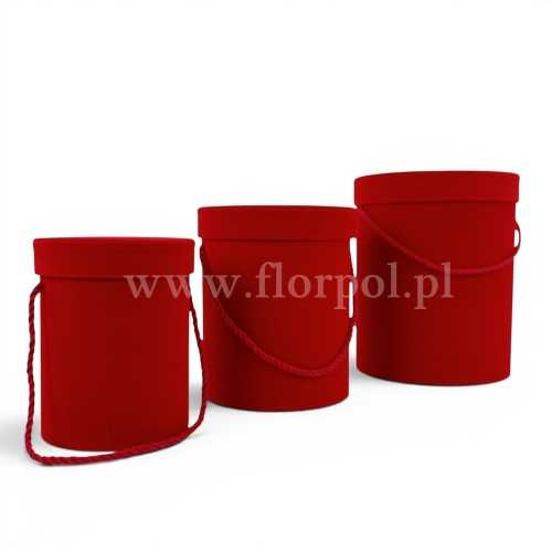 welurowy, okrągły flower box kpl 3szt czerwony (ART20996)