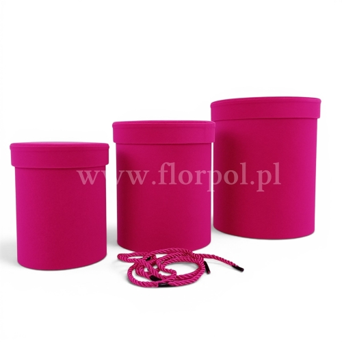 welurowy, okrągły flower box kpl 3szt ciemny róż (ART21001)