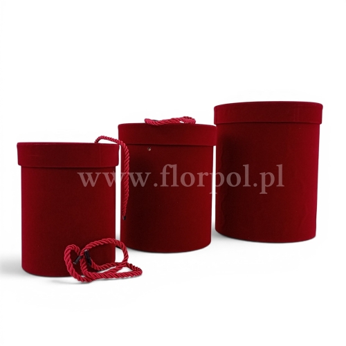 welurowy, okrągły flower box kpl 3szt bordowy (ART20998)