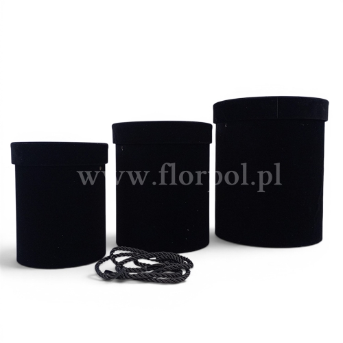 welurowy, okrągły flower box kpl 3szt czarny (ART20997)