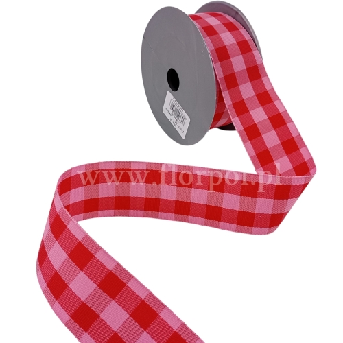 Wstążka TKANE kratka 4/10 1szt #14-18 czerwony/różowy (225537.M)