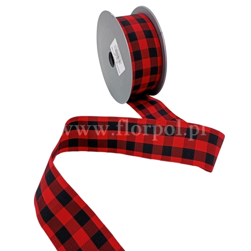 Wstążka TKANE kratka 4/10 1szt #18-45 czerwony/czarny (225537.M)