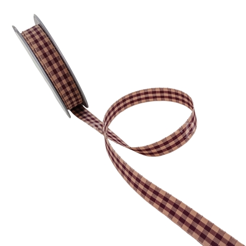 Wstążka TKANE kratka 1,5/10y 1szt #41-21 bordowy/nude (225537.M)
