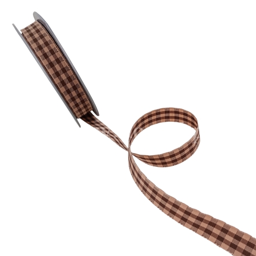 Wstążka TKANE kratka 1,5/10y 1szt #41-40 brązowy/nude (225537.M)