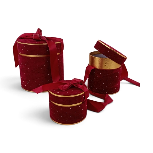 flower box - gnieciony welur kpl 3szt bordo (H2410300)