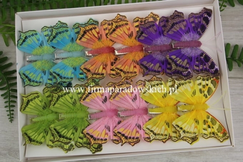 motylki na clipie  12szt śr 8cm mix flokowanie (288363)