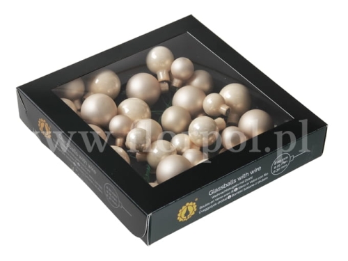 bombki choinkowe mix wielkości 20/25/30mm 6wiązek champagne combi