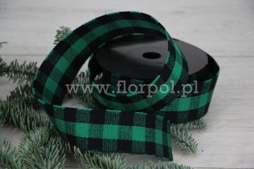 wstążka w kratę  jak flanela 4cm  1szt czarny/zielony