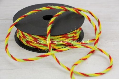 skręcany sznurek śr 4mm 1szt zielony/żółty/czerwony